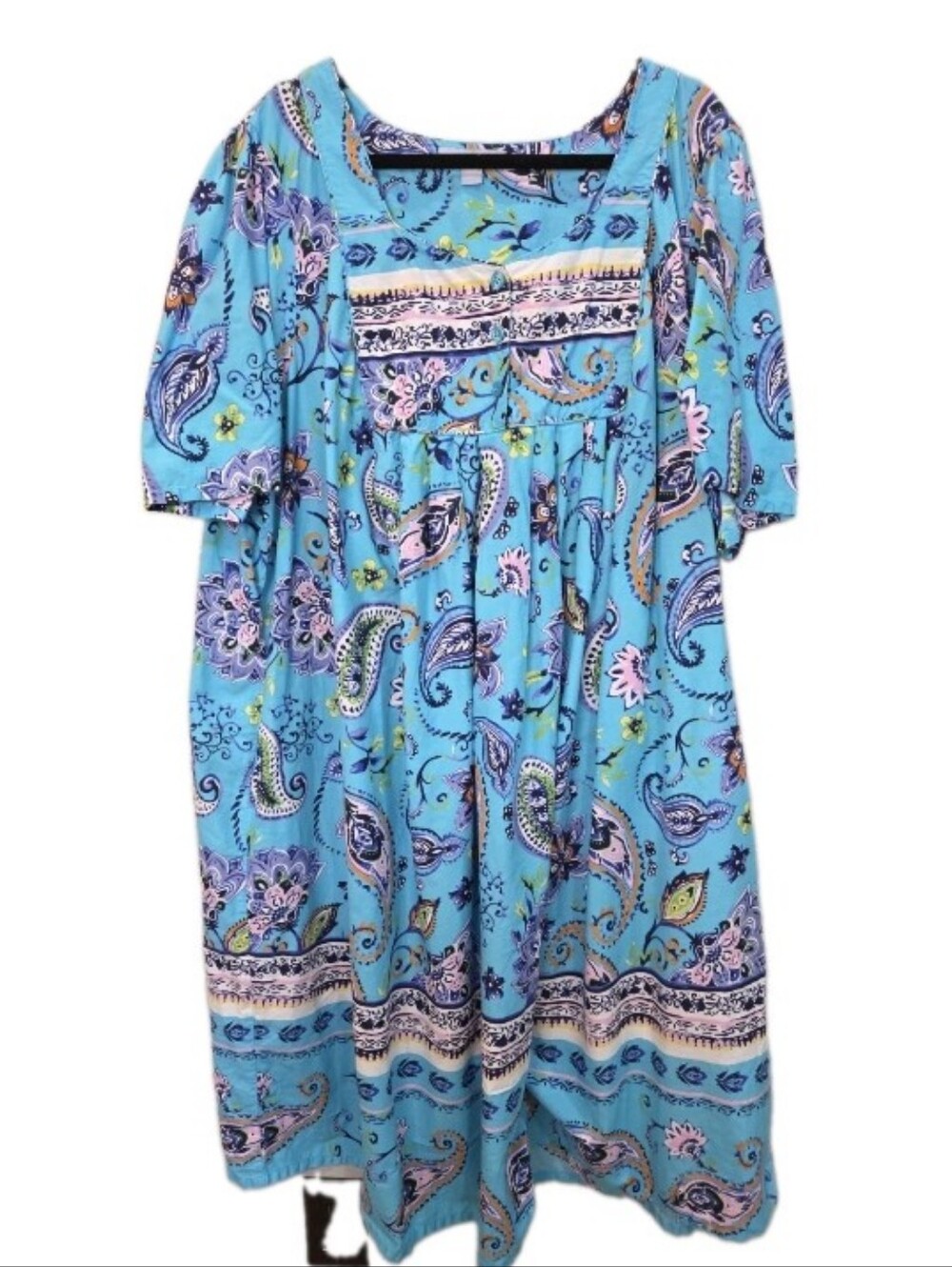 Only Necessities 3X Blue Paisley Cotton Nightgown Mumu House Dress 30/32